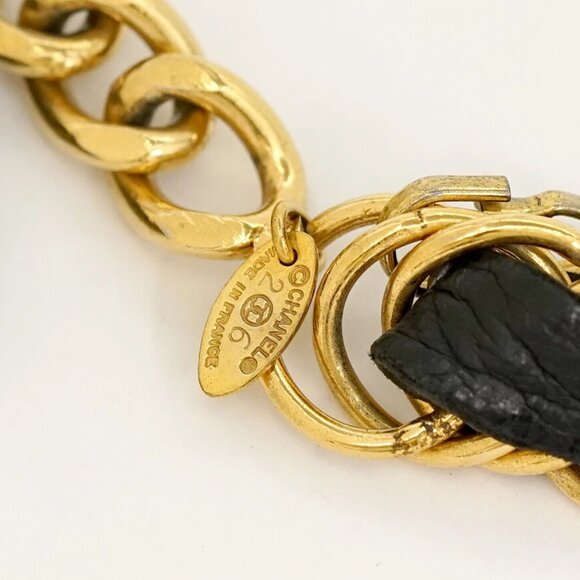 CHANEL No.5 Square Leather Necklace 39" Gold Tone 26 Auth w/BOX v1377 - Picture 5 of 6